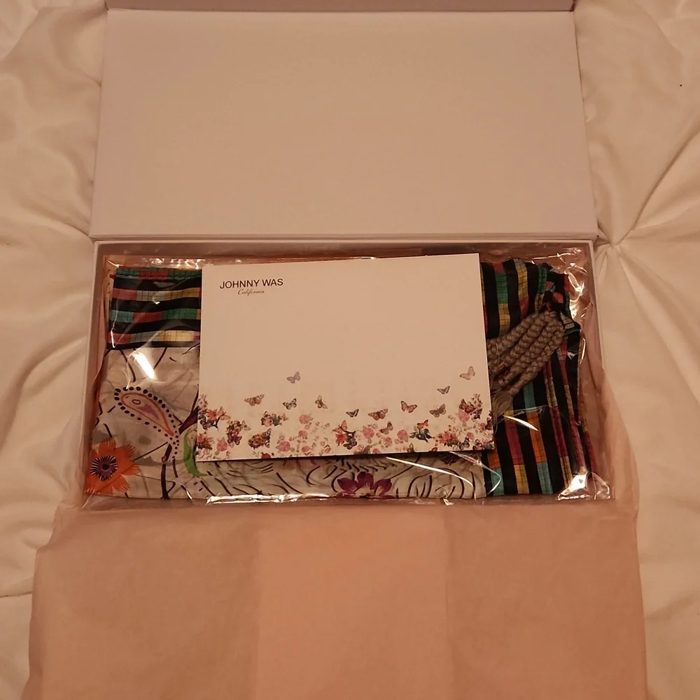 Johnny Was Multicolor Butterfly and Stripe Scarf - Picture 5 of 10